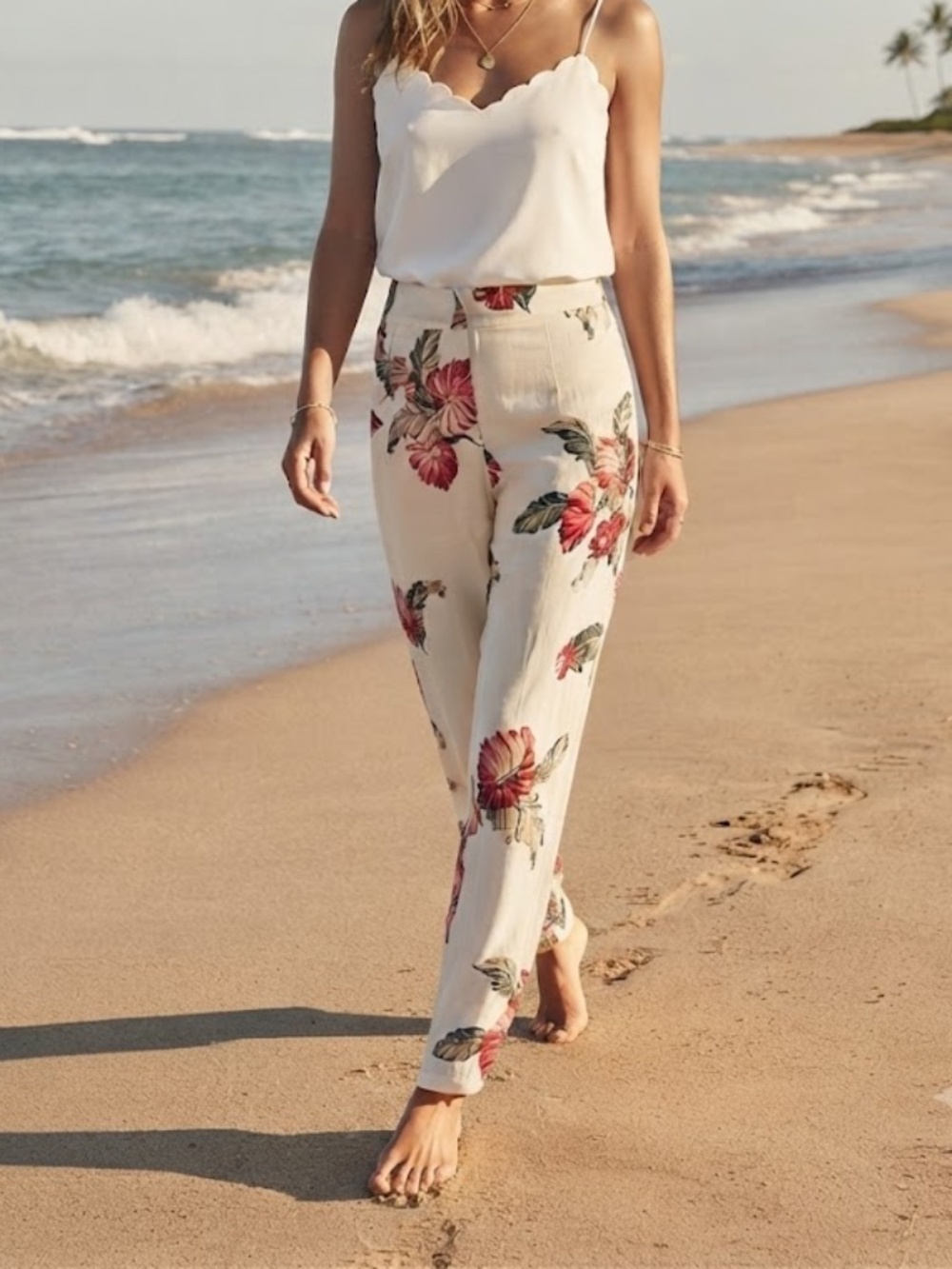 NWT XIX Palms Pants Cabo Island Floral Print Hawaii Life Resort Wear Summer Sz S